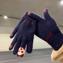 1 pora moteriškų šiltų žiemos pirštinių su lietimui jautriu ekranu, tamprūs megzti kumštinės pirštinės, vilnonės, pilno piršto, moteriškos nertos pirštinės tamsiai mėlyna spalva