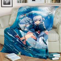 3D Cute Gawr Gura Hololive Cartoon Blanket,Soft Throw Blanket for Home Bedroom Bed Sofa Picnic Travel Office Cover Blanket Kids 130x150cm