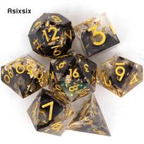 7 Pcs Black Golden Number Sharp Edge Resin Dice Polyhedral Dice Suitable for Role-Playing RPG    Board Game black