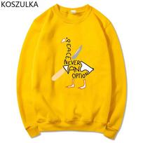 Knife Duck Hoodie Peace Was Never An Option Hoodies Harajuku Tops Oversized Unisex Sweatshirt Gothic Crew Neck Clothes Unisex L