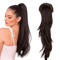 MISS WIG Synthetic Long Straight Curly Ponytail Wig Extensions Drawstring Dark Pony Tail Natural Soft Clip In Wig For Daily 55CM