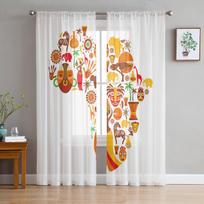 North America Plate Animal Map Tulle Curtains For Living Room Decoration Modern Chiffon Sheer Voile Kitchen Curtain 135W x 114H(cm)