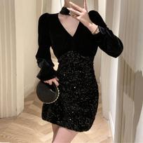 France Sexy Party New One Piece Dress Women Halter Collar Sweet Sequin Elegant Mini Dresses Female Korean Style Patchwork Club Clothing 2024 S juoda