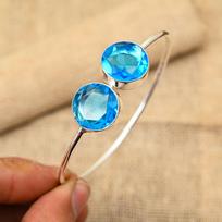 Glamorous Blue Topaz Gemstone Handmade 925 Sterling Silver Jewelry Adjustable Bangle For Women Adjustable mėlyna