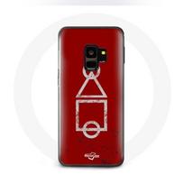 Coque pour Samsung Galaxy S9 Squid Game logo symboles cercle carre triangle Fond Rouge raudona