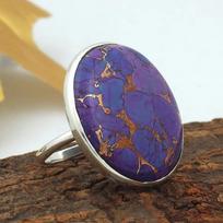 Purple Copper Turquoise Round Gemstone Ring, Big Huge Ring, Handmade Ring, 925 Sterling Silver, Bezel Ring, Statement Ring 6