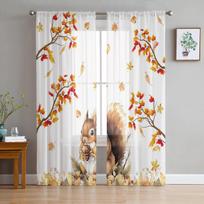 Rudens Voverės Klevo Lapų Skaidrios Užuolaidos Svetainei Miegamajam Tule Užuolaida Virtuvei Voile Užuolaida Žaliuzių Plokštės 135W x 114H(cm) white