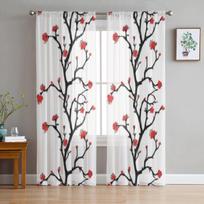 Vyšnių žiedų šakos Gražios permatomos užuolaidos svetainės langams, skaidrios Voile tiulio užuolaidos miegamojo užuolaidos 135W x 114H(cm)