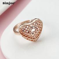 SIMJOO Rose Gold Ring Personality Design Hollow Carving Heart Opening Ring open