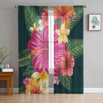 Gėlės Lapas Žalia Tiulio Užuolaida Namų Biuro Langų Dekoras Miegamasis Virtuvė Balkonas Moderni Skaidri Užuolaida 135W x 114H(cm) black