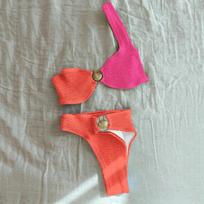 Fashion Pleasted Bikinis Color Contrast Swimsuit Women Triangle Bikini Swimwear Halter Bathing Suits Female Patchwork Chic Beach Party Sets S oranžinė