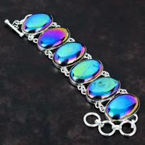 Rainbow Mystic Fire labradorito apyrankė 925 sterlingų sidabrinė apyrankė brangakmenių papuošalų reguliuojama grandinėlė apyrankė rankų darbo papuošalai dovanoms Adjustable blue