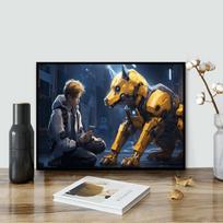 DIY Diamond Painting Kid and Robot Dog Cross Stitch Kit Mosaic Art Diamond Painting Full Circle/Square Diamond Home Decoration Round 20x30cm
