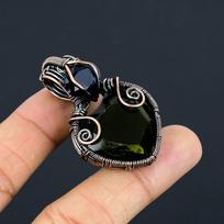 Natural Peridot,Blue Topaz Gemstone Handmade Copper Wire Wrap Pendant 1.97  P0F50 black