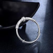 S990 Foot Silver Baby Bracelet with Ball Pattern, Male and Female Pair, Push-pull Style, First Birthday Gift for Infants and Children Adjustable size gray