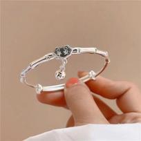 Zuyin 999.9 National Style Safe Ruyi Lock Bag Bamboo Knot Push Pull Bracelet Pure Silver Solid Ruyi Lock Valentine's Day Gift Adjustable size