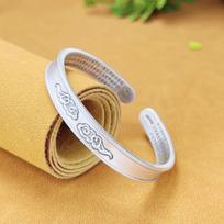 Zuyin 999.9 Xiangyun Heart Sutra Bottom Peace Bracelet Ethnic Retro Chinese Style Solid Open Engraved Lettering for Mom Adjustable size