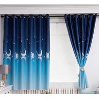 2pcs Home Supplies Full Blackout Print Perforated Curtains Living Room Bedroom Bay Window Finished Decor Curtains W150*200cm*2pcs mėlyna