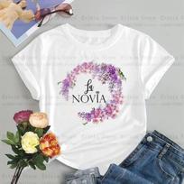 Moteriški marškinėliai Garland La Novia Ispanija Užrašai Team Bride Femme Vestuvių vakarėlis Marškinėliai Mergaitė Mergvakaris Vištų vakarėlis Marškinėliai 3XL white