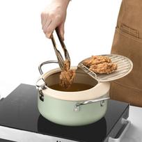Deep Fryer Pot Draining Rack with Thermometer Small Soup Frying Chicken for Meat Ball mėlyna