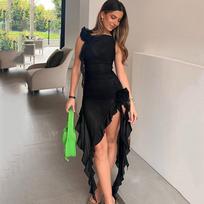 Peržiūros tinklelis Seksualios klubinės suknelės Moteriškos, raižytos, vakarinės vakarinės suknelės, moteriškos elegantiškos, plonos gėlėtos vintažinės moteriškos suknelės 24173 S juoda