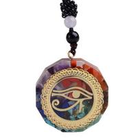7 Chakras Print Drop Necklace Faux Crystal Women Men Adjustable Cord 2 beige