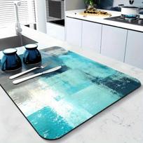 1Pcs Rubber Drying Mat With Retro Coffee Tableware For Coffee Shop Kitchen Carpet Tableware Durable Diatom Mud Table Mat Pet Mat Coffeeware 30*40CM blue