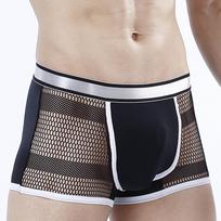 Vyriški apatiniai „Patchwork“ spalvos „Ice Silk“ Seksualiai kvėpuojantys XXL juoda