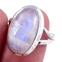 Natural Rainbow Moon Stone Gemstone Handmade 925 Sterling Silver Ring S.8 a5J13 gray