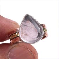 Natural Rose Quartz Gemstone Two Tone 925 Sterling Silver Jewelry Ring S.6 i7V97 gray