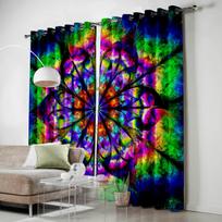 Psychedelic Flower Mandala Rainbow Flower Window Curtains Scenic Curtains for Living Room Decorative Items Living Room 135W x 60H(cm) green