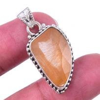 Natural Angel Hair Quartz Gemstone 925 Solid Sterling Silver Pendant 1.25'' f3p90 beige