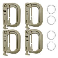 4PCS Carabiner Set Lightweight POM Backpack Hanging Hook Outdoor Multipurpose Buckle Clips Camp EDC Keychain Lock POM Khaki with ring gray