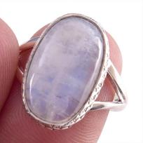 Natural Rainbow Moon Stone Gemstone Handmade 925 Sterling Silver Ring S.7 V3Z05 gray