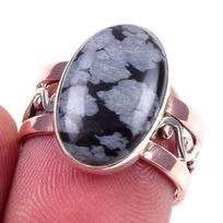Natūralus Sniego Obsidianas Brangakmenis 925 Praba Sterlingas Sidabras Dvi Tonų Žiedas Dydis 6 t9B70 gray