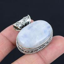 Vaivorykštinis Mėnulio Akmens Brangakmenio Pakabukas, Solidus 925 Sterlingo Sidabro Pakabukas, Papuošalų Dovana Unisex white