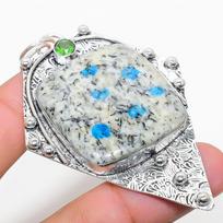 Natural K2 Blue Azurite, Peridot Gemstone 925 Sterling Silver Pendant 2.96  z0a61 white