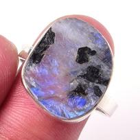 Natural Rainbow Moon Stone Gemstone Handmade 925 Sterling Silver Ring S.9 h0p25 gray