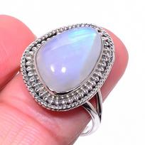 Natural Rainbow Moon Stone Gemstone 925 Sterling Silver Jewelry Ring Size 9 n7T95 gray