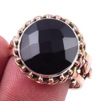 Natural Black Onex Gemstone Handmade 925 Sterling Silver Two Tone Ring S.9 p2S71