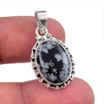 Natūralus Sniego Obsidianas 925 Kieto Sterlingo Sidabro Papuošalo Pakabukas 1,25  u4n31 gray