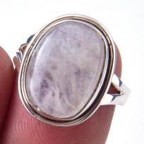 Natural Rainbow Moon Stone Gemstone Handmade 925 Sterling Silver Ring S.7 L1V02 gray