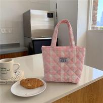 Lunch Bag Quilting Design Lunch Box Plaid Pattern Picnic Tote Eco Cotton Cloth Small Handbag Dinner Container Food Storage Bags white