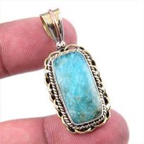 Natural Amazonite Gemstone 925 Solid Sterling Silver Two Tone Pendant 1.75  m8j51 blue