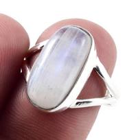 Natural Rainbow Moon Stone Gemstone Handmade 925 Sterling Silver Ring S.7 H2N05 gray