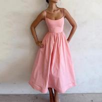 Summer Dopamine Colorful High Waist Big Swing Halter Dress Woman Beach Style Dress S rožinė