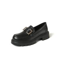 Small Leather Shoes, Single Shoes, Joker Women's Casual Metal, British Style, Thick Heels, Single Shoes and Joker Lok Fu Shoes. 34