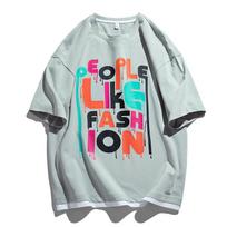 Trendy Men's Summer Half Sleeved Pure Cotton T-shirt Korean Version Instagram Personalized Letter Print Casual Men's Short Sleeved Bottom Shirt XXXL kadetų pilka spalva