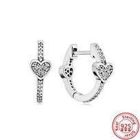 New Real S925 Sterling Silver Earring Pavé Clear Zircon Love Heart Sparkling Stud Earrings Women Fashion DIY Charms Jewelry CHINA
