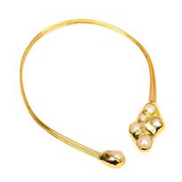 G-G White Keshi Baroque Pearl 24K Yellow Gold Plated Choker Necklace for Women beige